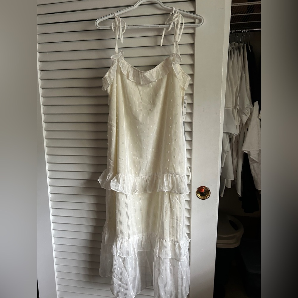 New Julia Jordan Ruffle Clip Dot Tie Strap Midi Dress-Size Medium